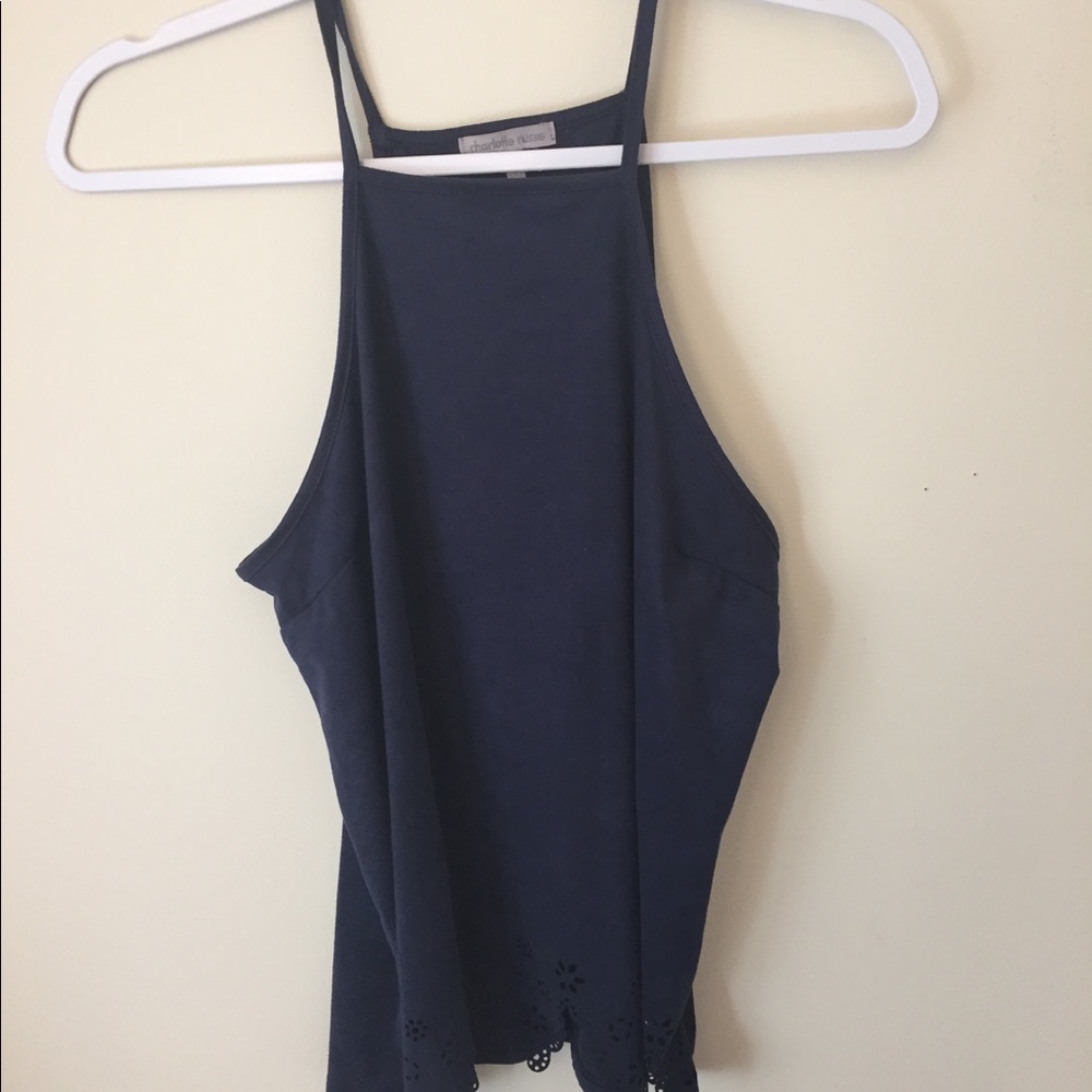 Navy Blue Velvet Halter Top